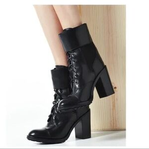 $1200 Tory Burch Grey Pewter Leather Broome Combat Boots 9.5